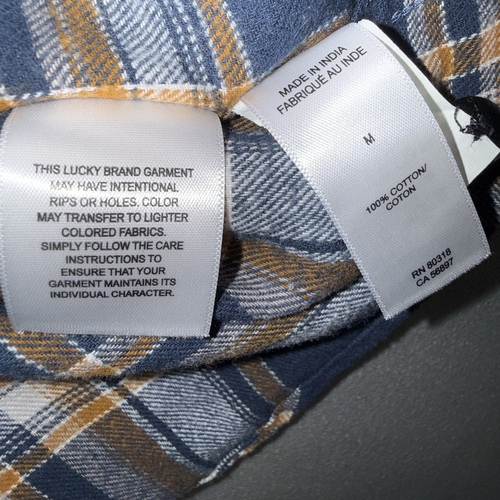 Men's Lucky Brand Long Sleeve Classic Fit Plaid Flannel Shirt Blue/Brown Size M - Picture 4 of 5